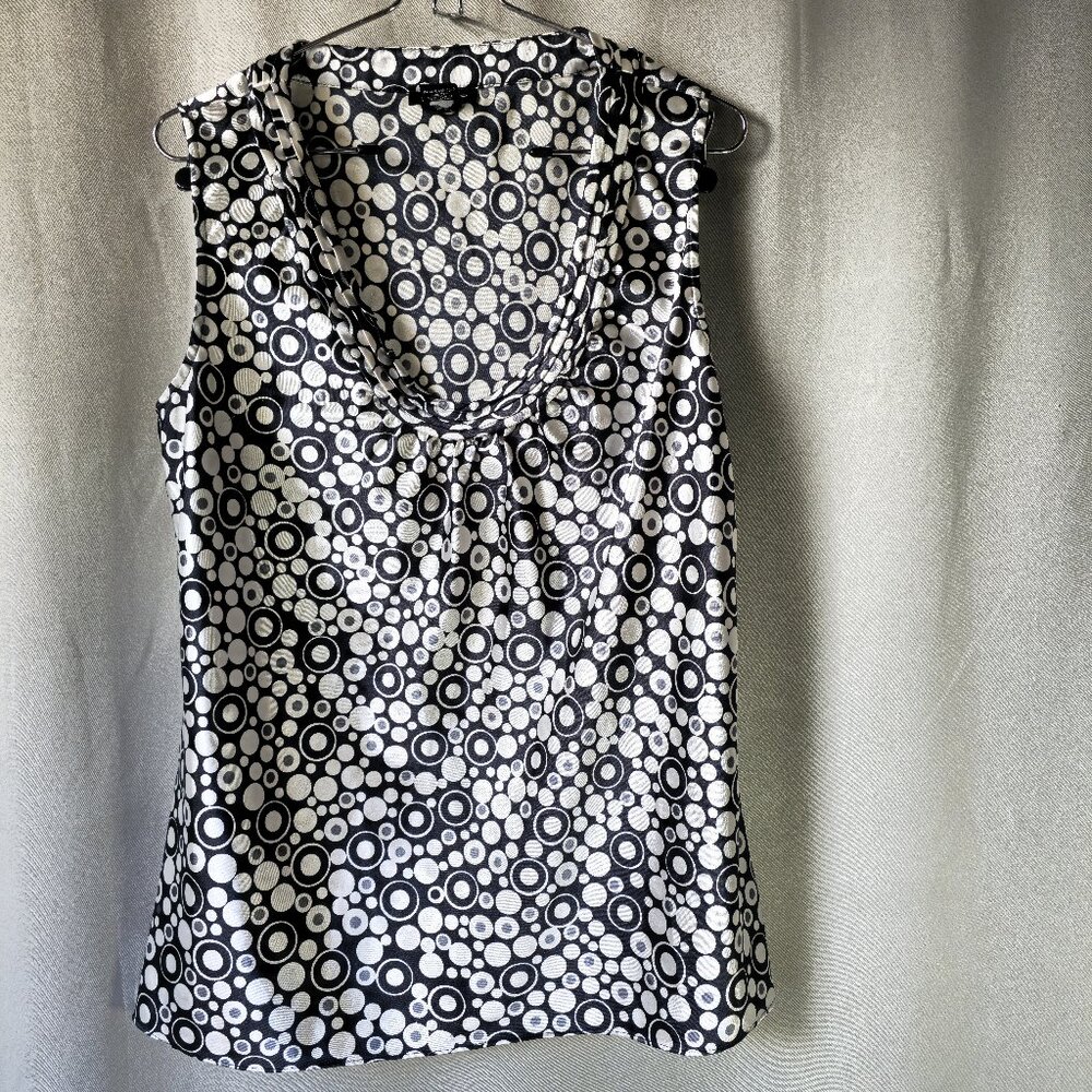 Spence Satin Sleeveless Geometric Circle Blouse Black/White/Grey   Size L